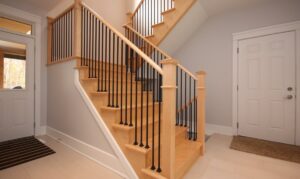 brown and white stair railing